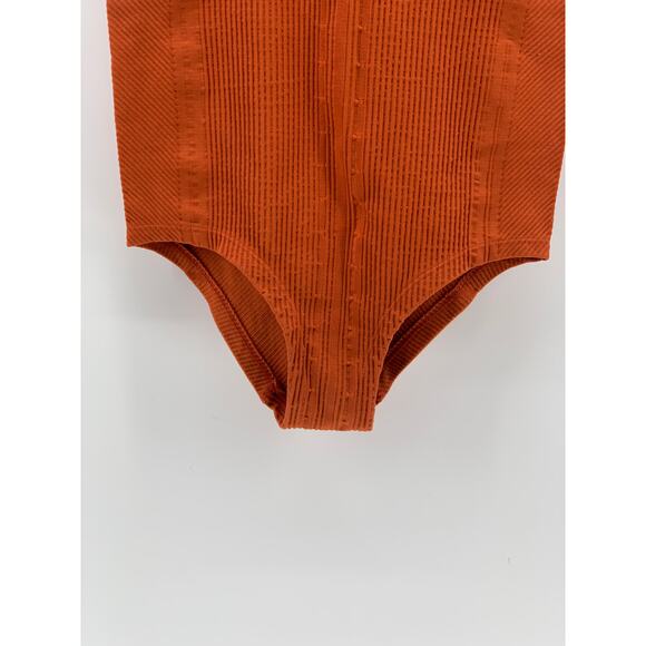 ANTHROPOLOGIE Women's Dark Orange Rib Stretch V-Neck One-Piece Bodysuit SZ XS/S - Picture 6 of 10